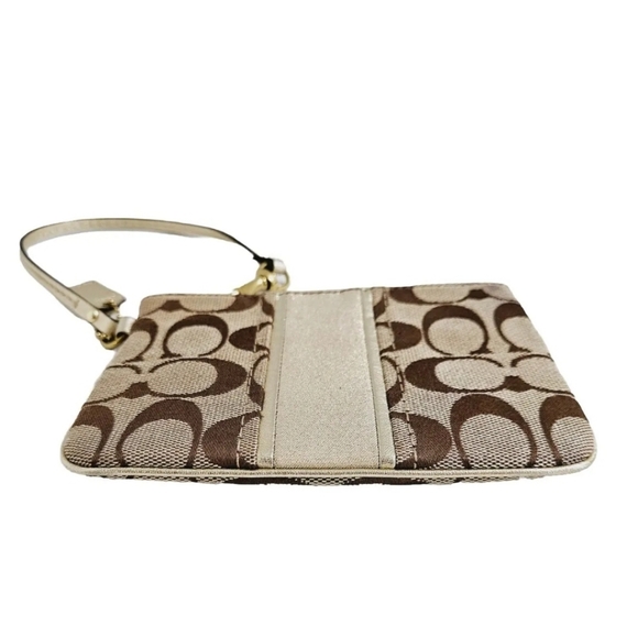 Coach Signature Mini Brown Gold Wristlet Wallet - Picture 2 of 15